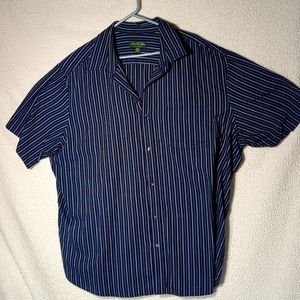 Mens XXL David Taylor Navy/Blue short slv shirt w/silver/light blue pinstripes